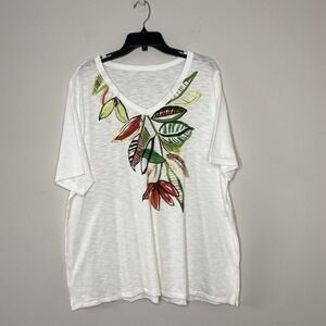 Chico's The Ultimate Tee Shirt White Tropical Floral Short Sleeve V Neck 4 (XXL)